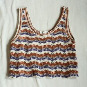 Stylish Wavy Crochet Tank Top - Brown, Blue, Cream